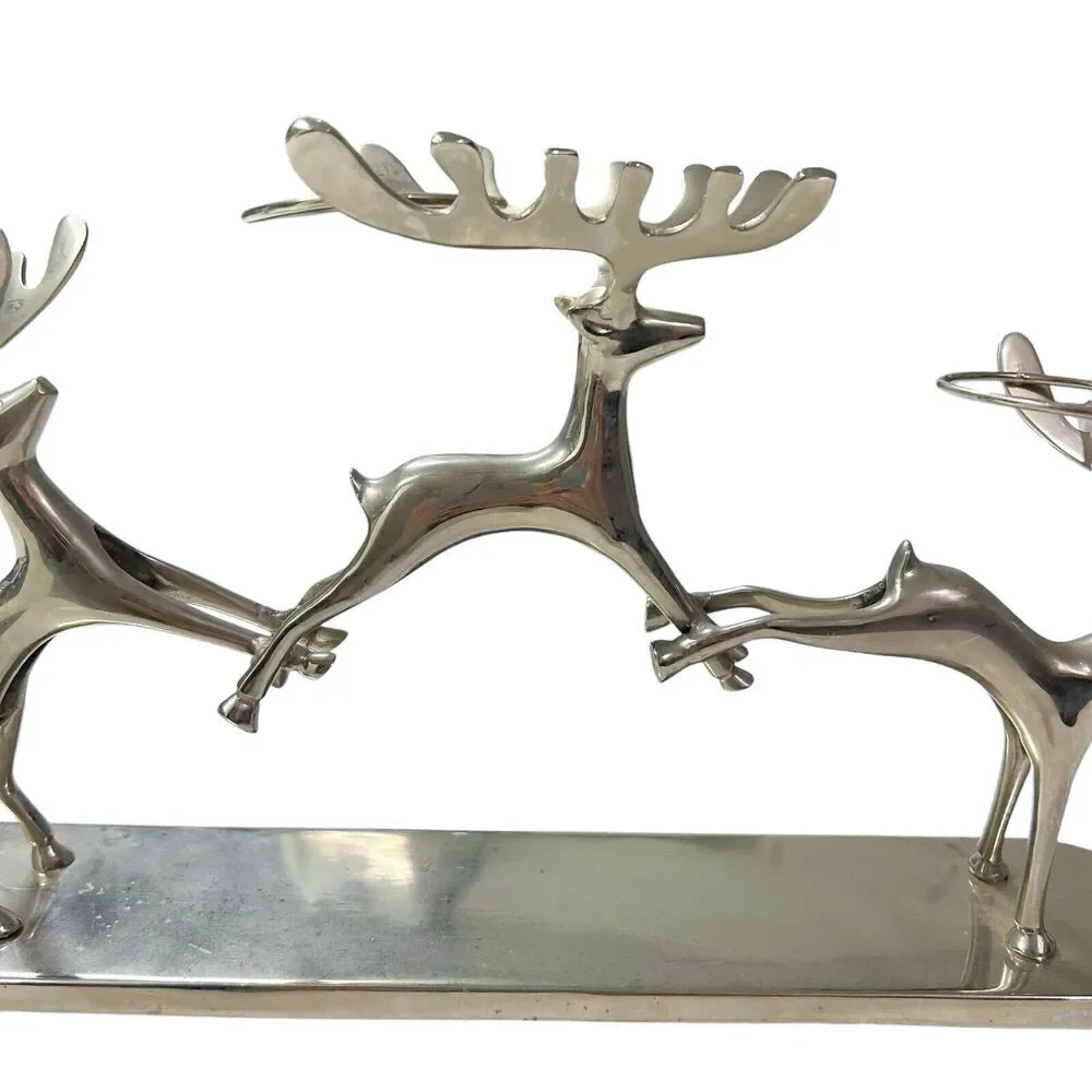 Pottery Barn Christmas Reindeer 3 pc Votive Candle Holder Decor‎ Silver Chrome